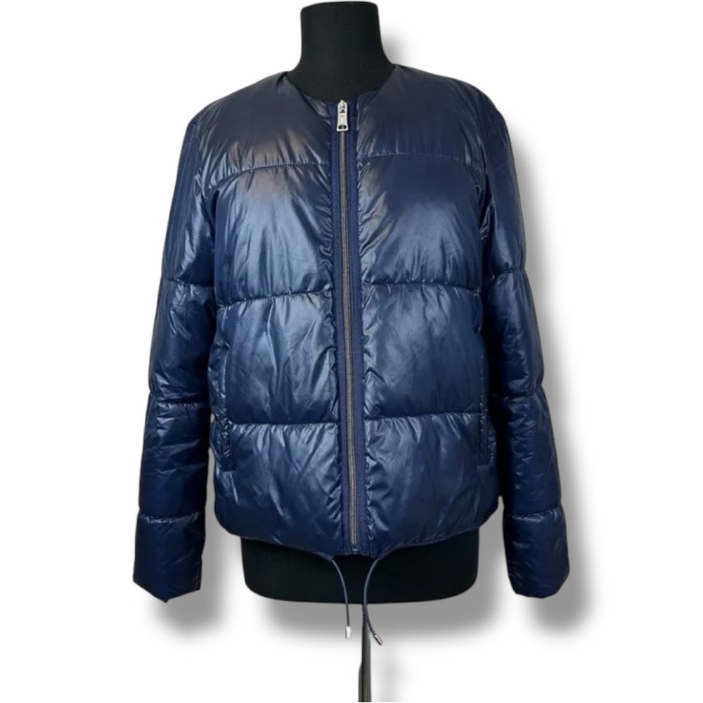 Mango Basics Navy  Quilted Puffer Coat Jacket Women’s Medium Full Zip Minimalist